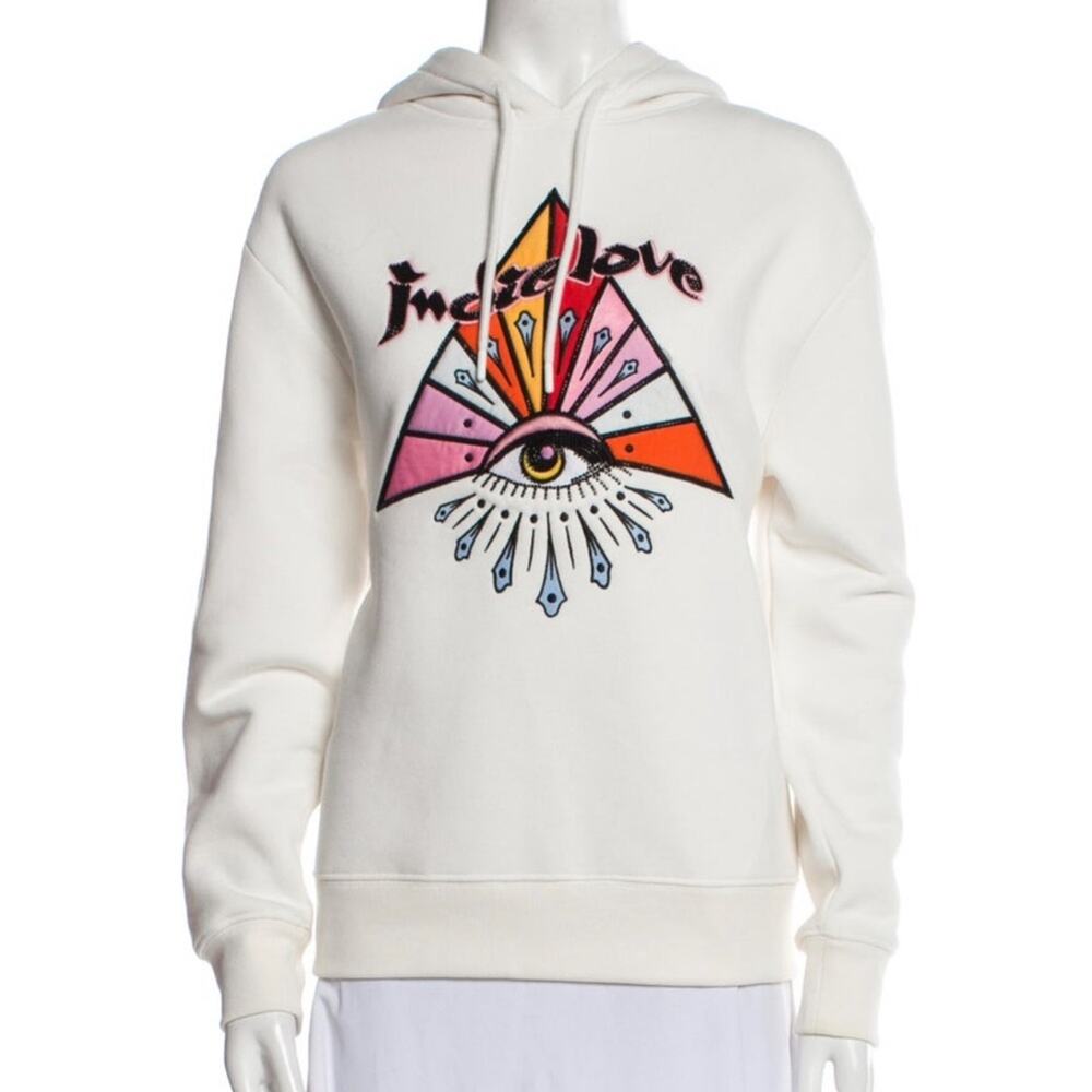 Sandro Womens Beaded Application Indie Love Hoodie Size EU 1 / US 2-4 in White - Picture 6 of 10